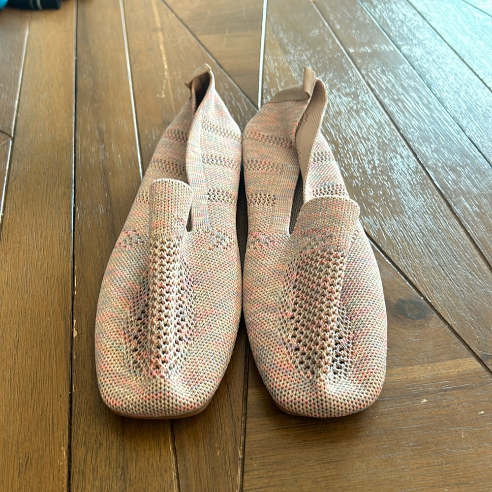 Pink and Beige Woven Slip Ons- Size 41/ 8
